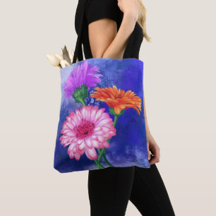 Bolsa Tote Garganta Gerberas de Três Cores - Desenho de Arte