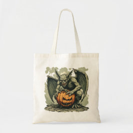 Bolsa Tote Gárgula e uma Abóbora de Halloween em um