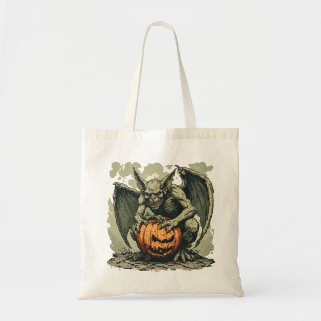Bolsa Tote Gárgula e uma Abóbora de Halloween em um (Frente)