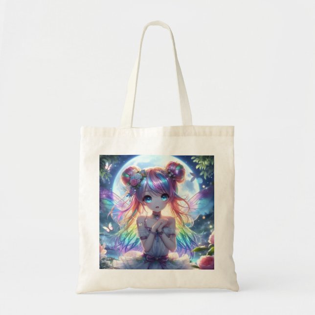 Bolsa Tote Garota anime Cabelo Arco-Íris Cantando Fada de Lua (Frente)
