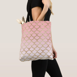 Bolsa Tote Garota Blush Rosa e Dourada Sereia Glitter Sparkle