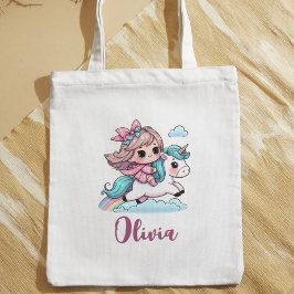 Bolsa Tote Garota Bonita no Unicórnio