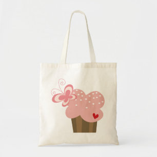 Bolsa Tote Garota-borboleta-Cupcake-rosa branca Aniversário