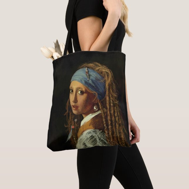 Bolsa Tote Garota com paródia de brinco de pérola (Close Up)