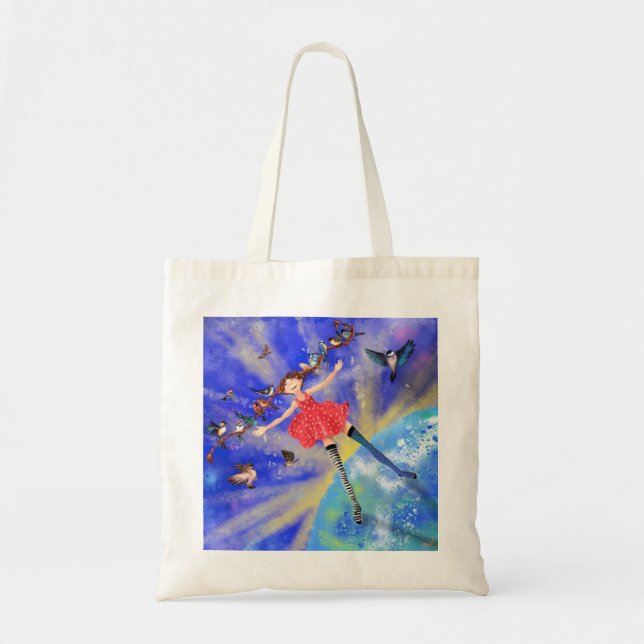 Bolsa Tote Garota com Primavera de Saco de Pássaros (Frente)