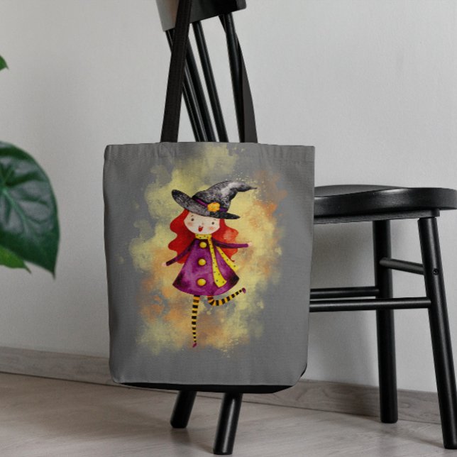 Bolsa Tote Garota da Bruxa de Halloween Stellalunarts (Stellalunarts' cute Halloween witch designs, be stylish with this elegant shopping bag!)