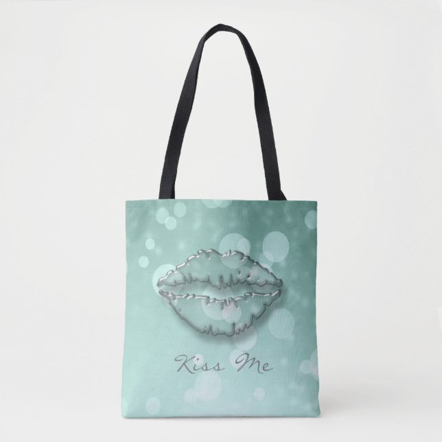 Bolsa Tote Garota da Moda, Bokeh, Lábios, Beije-me (Frente)