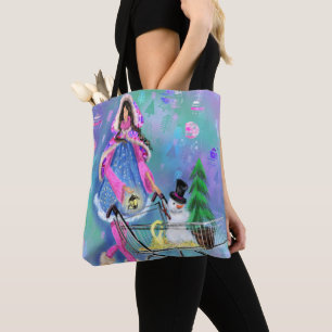 Bolsa Tote Garota da Moda Comprando presentes na árvore de N
