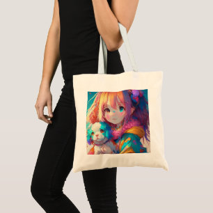Bolsa Tote Garota de Anime com Cachorrinho
