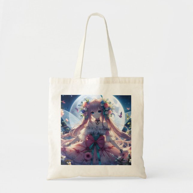 Bolsa Tote Garota de Anime Flor Lua Fada (Frente)
