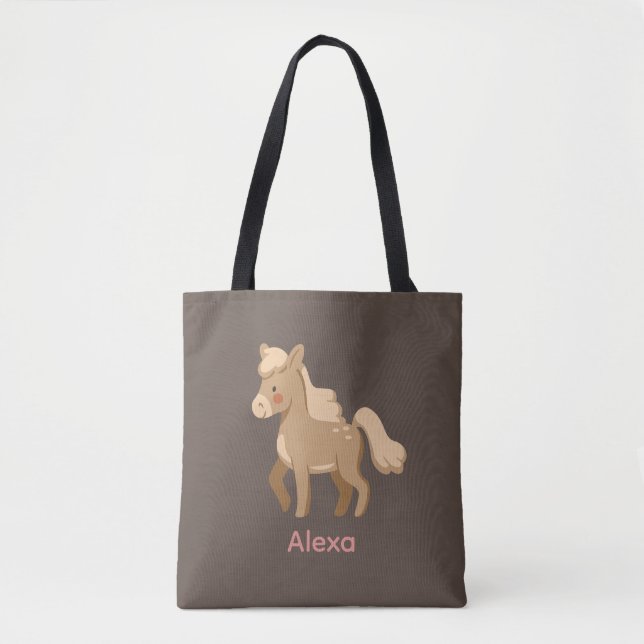 Bolsa Tote Garota de Cavalo de Pôneo Monograma Personalizada (Frente)