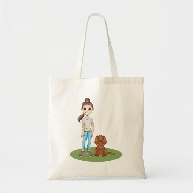 Bolsa Tote Garota de Desenho Animado & Cavalier King Charles  (Frente)