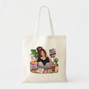 Bolsa Tote Garota de Estudo de Café Aconchegante – Trabalhe D