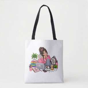 Bolsa Tote Garota de Estudo de Café Aconchegante – Trabalhe D