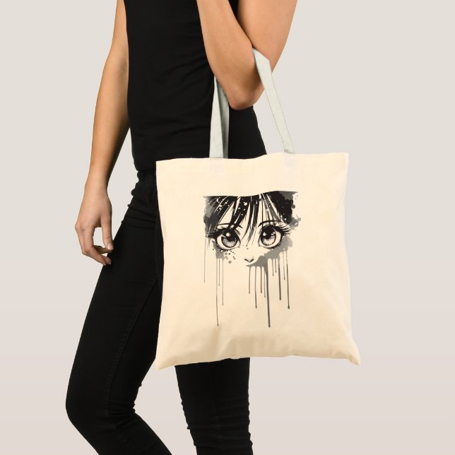Bolsa Tote Garota de Mangá com Olhar Encharcado de Tinta (Frente (produto))