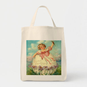 Bolsa Tote Garota de Páscoa de cerveja em flores roxas