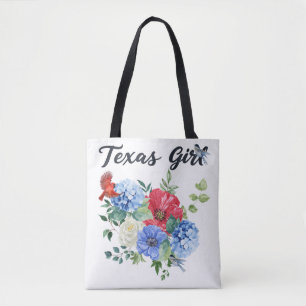 Bolsa Tote Garota do Texas com Flores Vermelhas/Brancas/Azuis