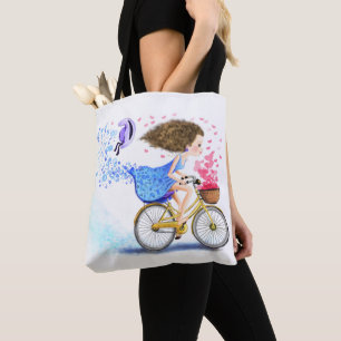 Bolsa Tote Garota Feliz Em Uma Bicicleta - Corações Românt