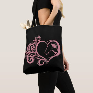 Bolsa Tote Garota Feminina de Cavalo de Coração Rosa Coquette