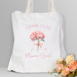 Bolsa Tote Garota Floral de Arco de Hydrangea Rosa Personaliz
