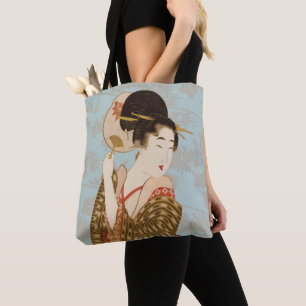 Bolsa Tote Garota Geisha Japonesa Vintage em Kimono com venti