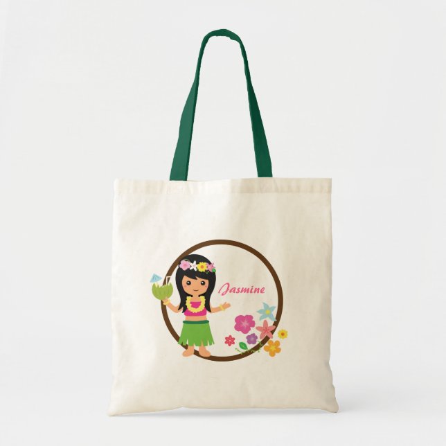 Bolsa Tote Garota Hula Fofa Tema Luau Havaiano (Frente)