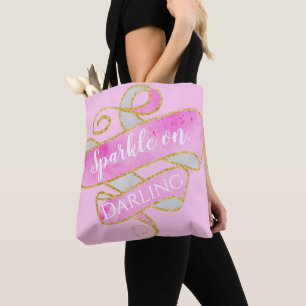 Bolsa Tote Garota Leve Rosa Dourada Glitter Sparkle Ligada, Q