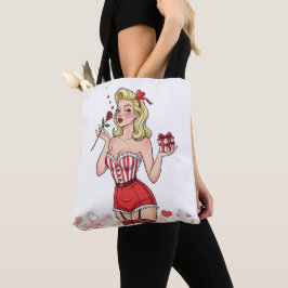 Bolsa Tote Garota Loira Pin-Up Retro de Dia dos Namorados