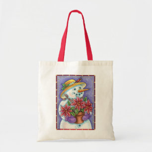 Bolsa Tote Garota Natal Adorável Boneco de Neve com Poinsetti