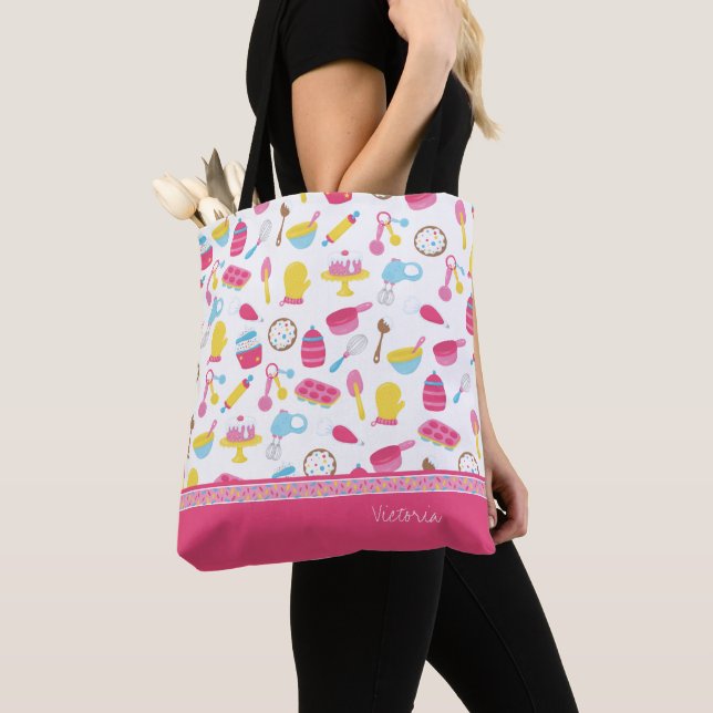 Bolsa Tote Garota Pequena Criança Pink-Cozinhar Padrinha Chef (Close Up)