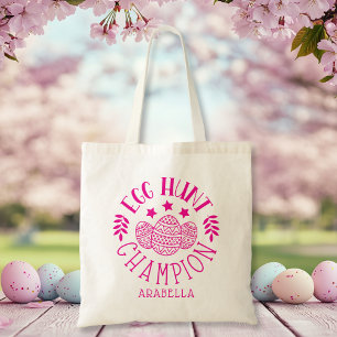 Bolsa Tote Garota rosa personalizada de caça de ovos