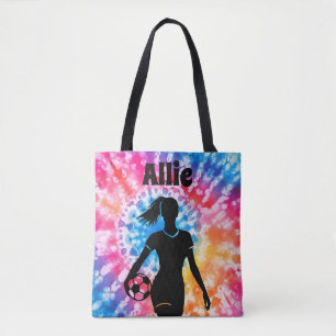 Bolsa Tote Garota Soccer Personalizou o Aquarelle Tie Dye Rai