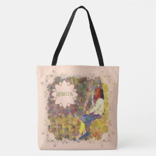 Bolsa Tote Garota Sonhadora na Parede Geometria Colorida Abst