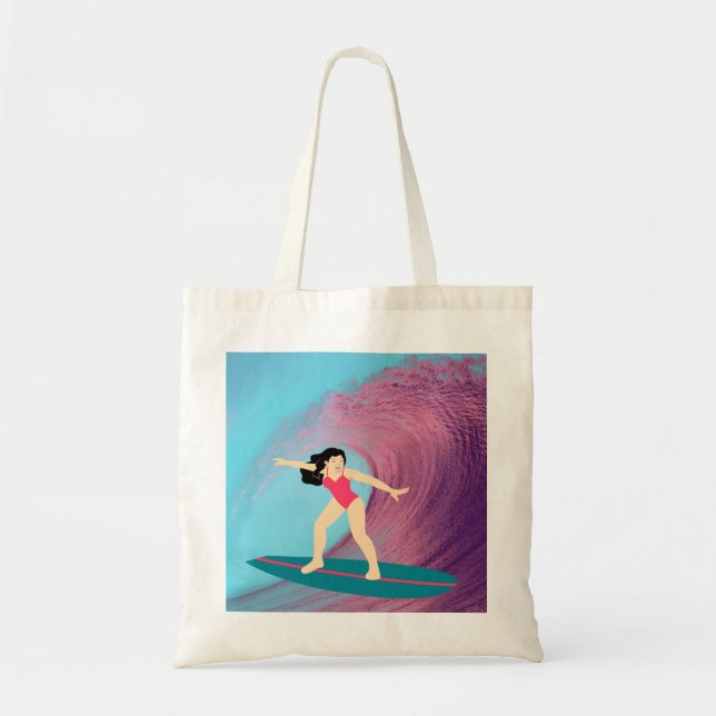 Bolsa Tote Garota surfando no pôr do sol. (Frente)
