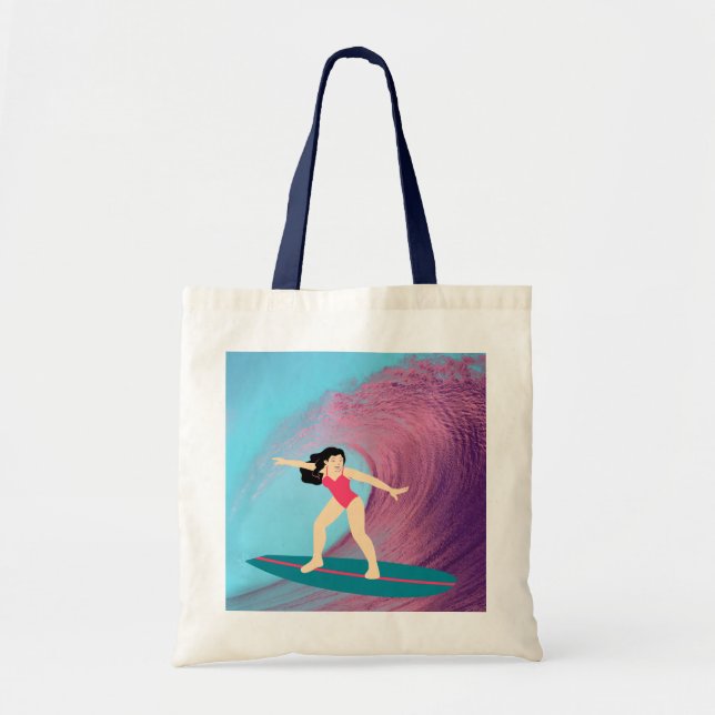 Bolsa Tote Garota surfando no pôr do sol. (Frente)