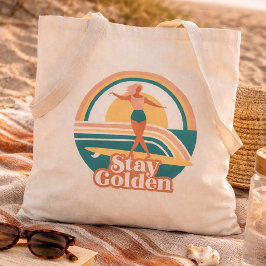 Bolsa Tote Garota Surfista Retrô Fique Dourada Costeira