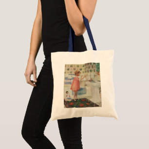 Bolsa Tote Garota Vintage, Criança Fazendo Roupas De Roupa