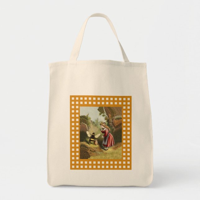 Bolsa Tote Garota Vitoriana falando com a Abelha de Mel em Fr (Frente)