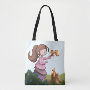 Bolsa Tote Garota Whimsso com Floresta de Woodland Esquilo