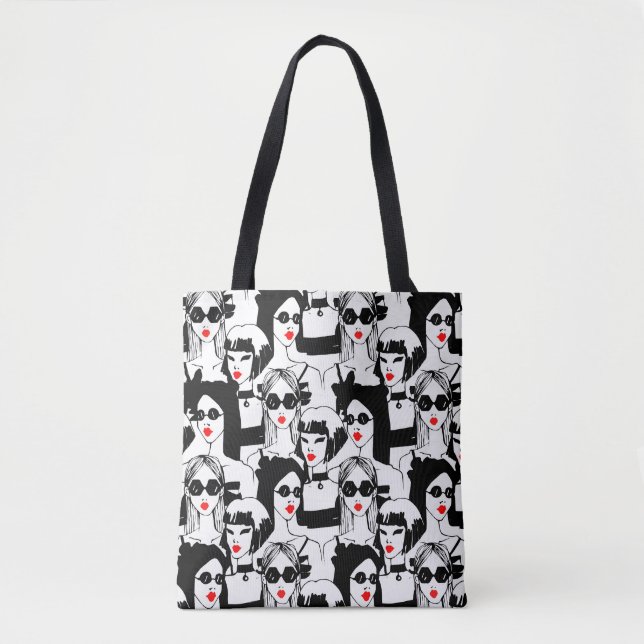 Bolsa Tote Garotas da moda, modelo, óculos de sol, padrão de  (Frente)
