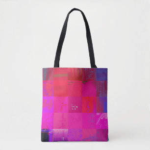Bolsa Tote Garotas de Raio-X Arte Glitch Grid Rosa Quente