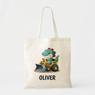 Bolsa Tote Garoto Dinossauro em Veículo de Construção Amarelo