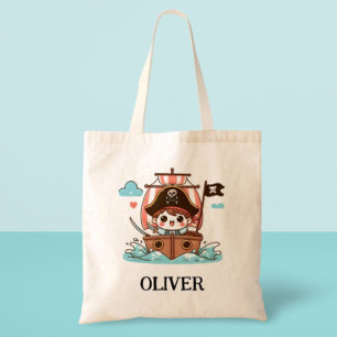 Bolsa Tote Garoto Marinheiro Pirata Fofo e Navio Pirata