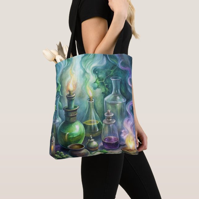 BOLSA TOTE GARRAFAS DE POTÊNCIA VERDES E PURPAS (Close Up)