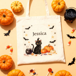 Bolsa Tote Gata Bruxa Preta Fofa Halloween Truque ou Tratamen