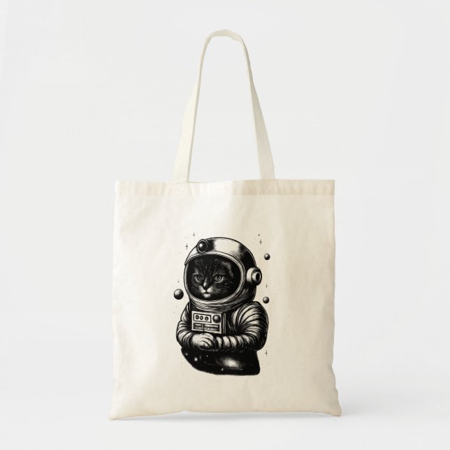 Bolsa Tote Gata Cósmica com Capacete Espacial - Sacola (Frente)