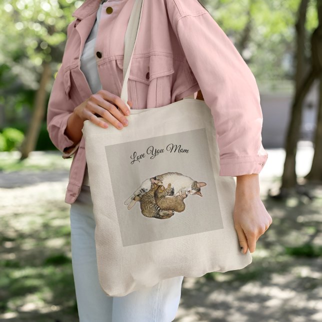 Bolsa Tote Gata mãe fofa amamentando seus gatinhos (Criador carregado)