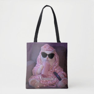 Bolsa Tote Gata Preguiçosa Glam com Óculos de Sol e Bebida