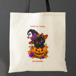 Bolsa Tote Gata Preta na Abóbora Personalizada