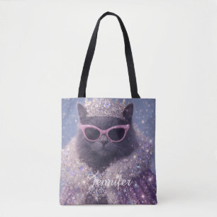 Bolsa Tote Gata Rainha Glamurosa Retrato de Fantasia Brilhant